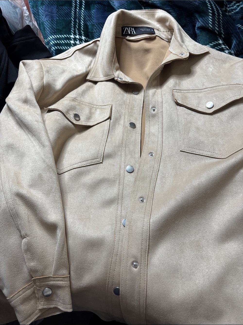 ZARA Men's Light Beige Suede-Look Shirt Jacket